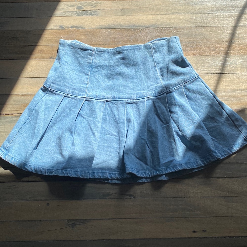 Garage Denim Pleated Skirt
